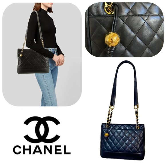 Chanel vintage quilted Lambskin 24K chain/CC Logo charm tote shoulder bag - Picture 1 of 15